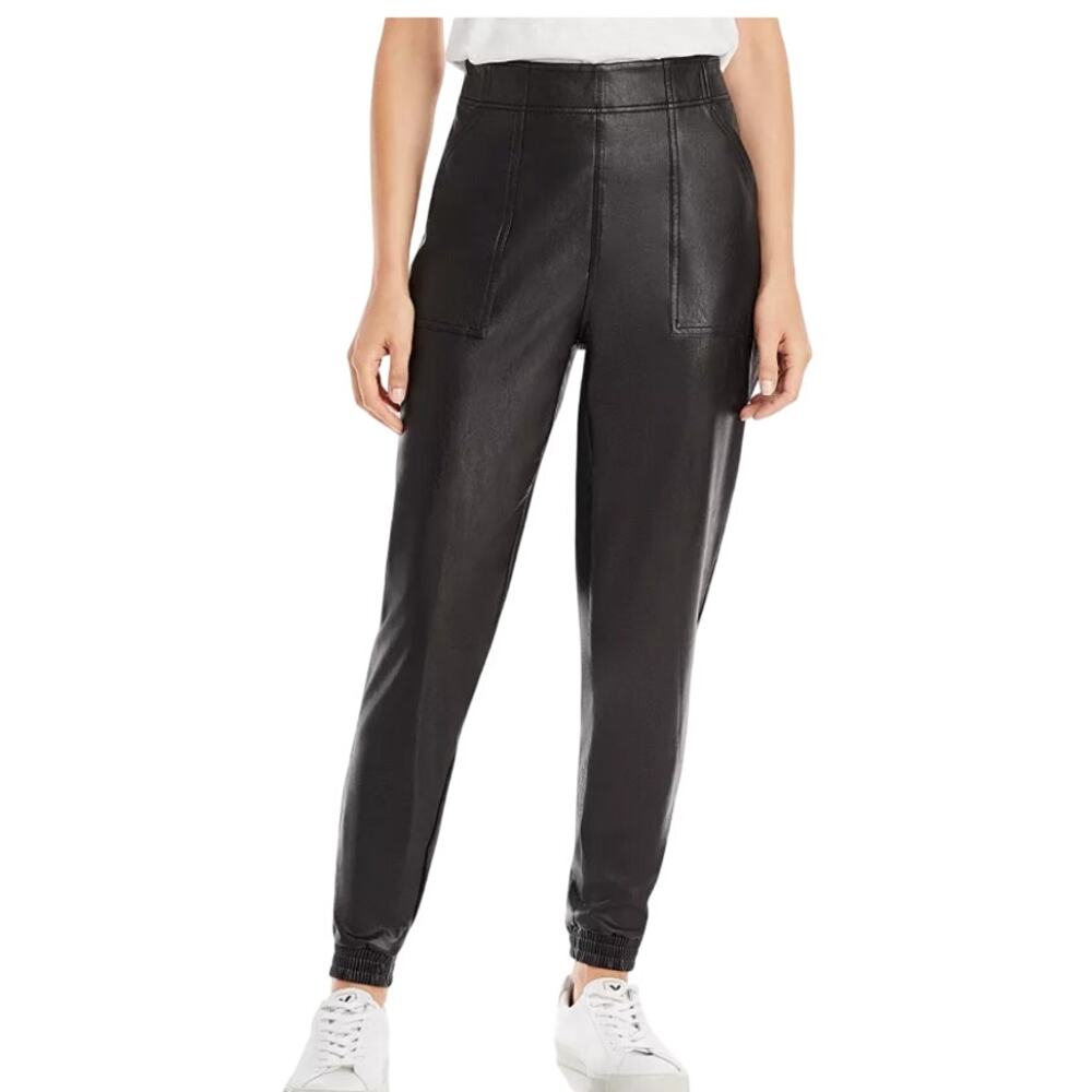 SPANX L Womens Faux Leather Jogger Pants Pull On Front Utility Pockets